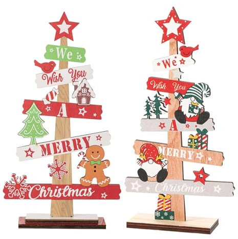 JSTHHTT 2 Pièces Décoration de Table de NoëL, Panneau De Bureau, Sapin de Noel Décoratif, Père Noël Nain, Mini Christmas Tree Miniature, pour Décor de Vacances, Décor de Noël