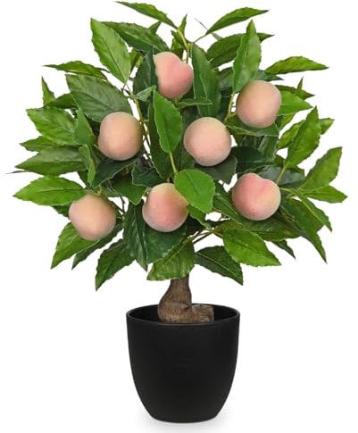 Hollyone 40CM Artificial Peach Plant in Pot, Fake Potted Plant Decorative Faux Plants, Small Faux Peach Tree for Bedroom, Living Room, Bathroom, Desk, Table, Kitchen, Home Decor