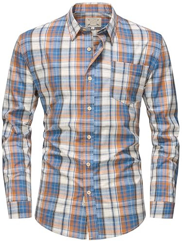 Men's Checked Shirt Mens Shirts Short Sleeve and Long Sleeve Cotton Casual Shirt for Men (UK, Alpha, XXL, Regular, Regular, Blue Long Sleeve)