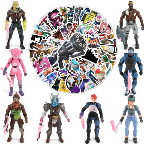 8 Pcs Fortnit Figuren Geburtstagsdekon, 50 Pcs Fortnit Aufkleber, Fortnit Spielzeug Figuren, Fortnit Kuchen Deko Figuren, Fortnit Tortenaufleger, Fortnit Figuren Cake Topper 10 cm