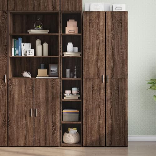 Generisch Highboard mit viel Stauraum 30x41x185 cm in Braun Eiche, Hochschrank aus Holzwerkstoff mit Regalfächern, Schmaler Aufbewahrungsschrank für Wohnzimmer, Flur oder Büro