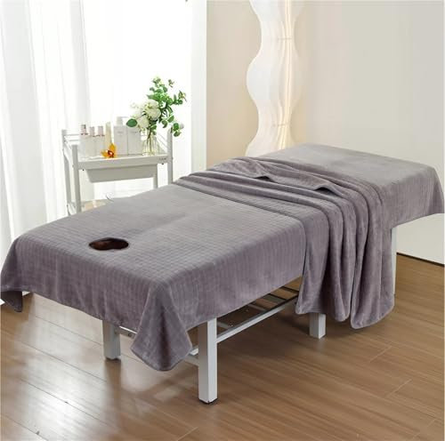 Mikrofaser Massageliege Laken Waschbares Massageliege Handtuch Weiches Massagetücher Massagetischbezug mit Loch Massageliege Bezug, für Massageliege, Schönheitsbett Spa, Schönheit(Gray,210cmx120cm-Wit