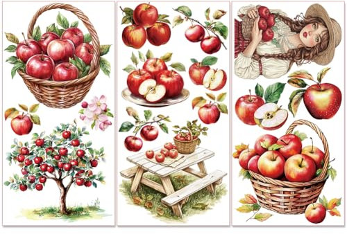 PLIGREAT 3 Blätter reiben auf Transfers für Möbel und Kunsthandwerk Apfelbaum Transfer Aufkleber Aufkleber für DIY Holz Kleiderschrank Schublade Schrank Tür Dekoration