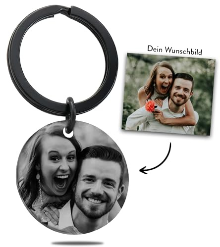 BAVELA Schlüsselanhänger mit Bild | Personalisierter Schlüsselanhänger | Rund | Schlüsselanhänger mit Namen | Partner Geschenk Personalisiert