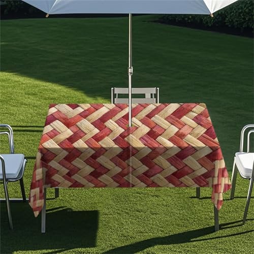 FANSU 3D Nappe Rectangulaire avec Trou de Parasol, Exterieur Jardin Nappe de Table avec Fermeture Éclair Anti-Tache&imperméable pour Terrasse, Jardin, Fête et Barbecue (Paille,213x152cm)