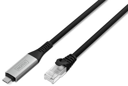 DIGITUS Cable de red USB – Tipo C a RJ45 – USB-C 3.2 Gen1 – 1 Gbit/s – 3 m – LSZH – CAT 6A S/FTP – AWG 26 – Plug & Play – Negro