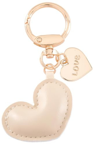 CALFOVERA Porte Clés en Forme de Cœur Joli Pendentif en Cuir Synthétique avec Anneau Doré pour Femme Sac à Main Cadeau de Saint Valentin (Beige)