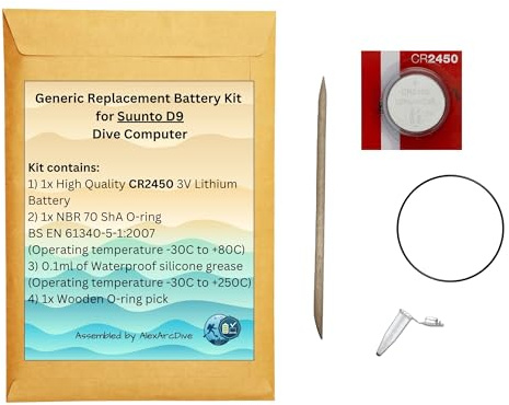 Generic Replacement Battery Kit for Suunto D9 Dive Computer, Spare Service Set, assembled by Alex Arc Dive