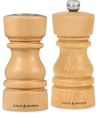 Cole & Mason Juego de Regalo London con Salero y Molinillo de Pimienta, 130 mm / 5, Madera de Haya Natural, Mecanismo de Molienda de Cerámica Afilada