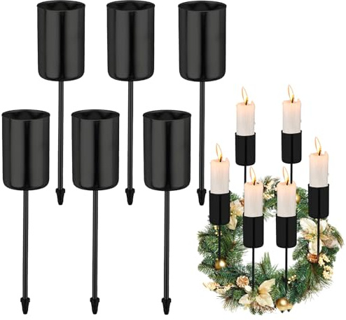 6 Stück Kerzenhalter Adventskranz Schwarz ø 2.5cm Kerzenhalter Stabkerzen, Stabkerzenhalter Mit Dorn, Stabkerzenhalter Adventskranz für DIY Adventsgirlande Blumentopf Weihnachtsdekoration