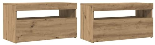 vidaXL 2 Piece TV Cabinet Set with LED Lights Artisan Oak Engineered Wood | RGB LED lights set the mood just right, Plenty of space for your bits and bobs, Sleek lines fit in with any decor