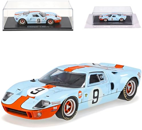alles-meine.de GmbH Ford GT40 Gewinner 24H Le Mans 1968 Rodriguez Bianchi mit Sockel und Vitrine 1/43 Spark Modell Auto mit individiuellem Wunschkennzeichen