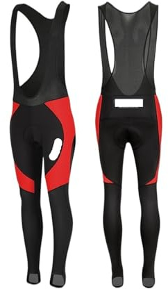 YUSUZH Calzamaglia con Bretelle da Ciclismo Fodera in Pile Invernale 2 Pezzi Pantaloni Termici Corsa for Bici Strada Riflettenti da Uomo(Red,M)