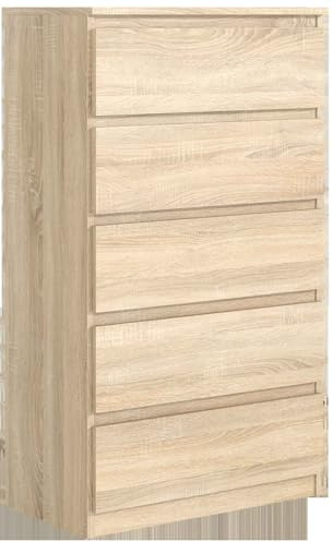 Masseno Kommode NUDO 70 cm Sideboard mit 5 Schubladen und Türen für Wohnzimmer Schlafzimmer Modern 70x39x124,5 cm Sonoma Eiche/Sonoma Eiche