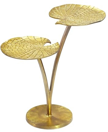 FineBuy Beistelltisch Seerosenblatt Gold 57cm Aluminium Tisch - Design Anstelltisch Alu Modern Rund - Wohnzimmertisch Metall - Metalltisch Dekotisch Couchtisch Handmade