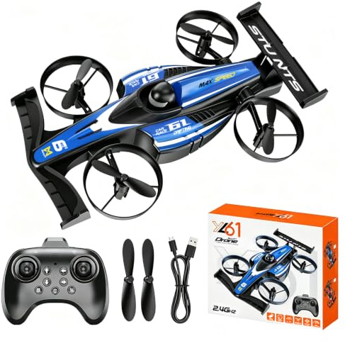 Mini Drohne für Kinder, 2 in 1 RC Quadrocopter mit Landmodus and Flugmodus, One Key Start Höhenhaltung, 3D Flips, Headless Modus Spielzeug Geschenke für Jungen (Blau)