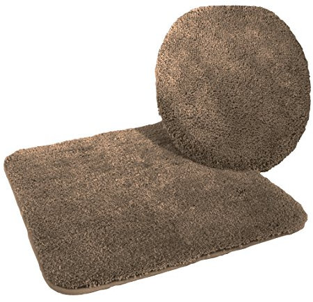 Kinzler J-10053/52 Mikrofaser Bademattenset 2-teilig = WC-Deckelbezug 47x50 cm + Vorleger ohne Ausschnitt 50x55 cm, braun