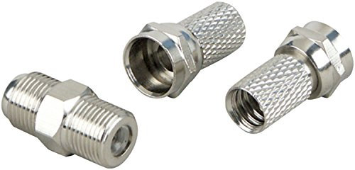 SCHWAIGER -KVBS70 531- F-Stecker 3er-Set/ 7 mm Durchmesser/ 1 F-Verbinder + 2 F-Stecker/Kupplung BZW. Zwischenstück/Verlängerung BZW. Anschluss von SAT-Anschlusskabeln/Silber
