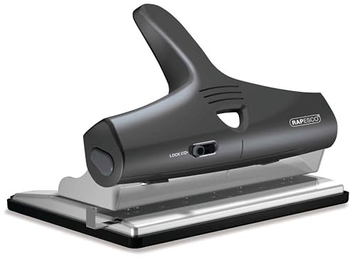 Rapesco 1205 ALU Réglable À Grande Capacité 2, 3 et 4- Perforatrice, Capacité de 32 Feuilles, Noir