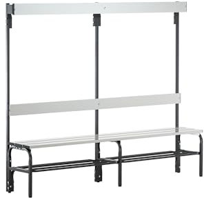 Sypro | Umkleidebank mit Aluminiumleisten | HxT 1650 x 375 mm | einseitig | Länge 1500 mm | 6 Haken | anthrazit | Schuhrost
