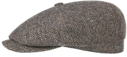 Stetson Hatteras Classic Wool Schirmmütze - Schiebermütze Herren - Flatcap mit Baumwollfutter - Herrencap mit Fischgrätmuster - Ballonmütze Herbst/Winter - Wintercap Dunkelbraun 62 cm