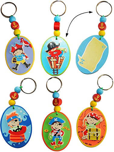 alles-meine.de GmbH 3 Stück Schlüsselanhänger/Namensschild/Kofferanhänger - Pirat - aus Holz - Namensanhänger - Geschenkanhänger/für Kinder Reise - Kofferschild Adres..