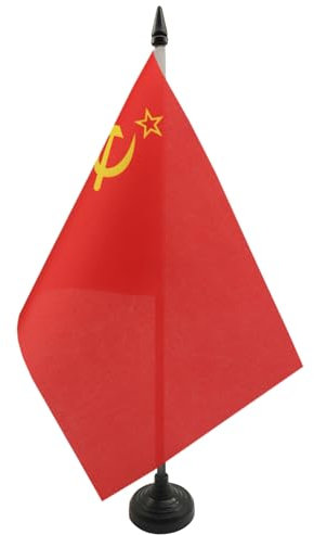 AZ FLAG - Drapeau De Table URSS - Drapeau Communiste - Russie De Bureau 100% Polyester Avec Hampe De 25cm Et Socle En Plastique Noir - 20g - 21x14 cm