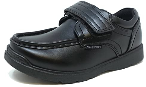 Us Brass Boys Hard Wearing Back to School Touch Fastening Black Formal Shoes Size 2-6
