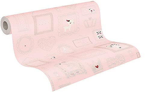 A.S. Création Vliestapete mit Glitter Boys & Girls 6 Tapete mit Bilderrahmen 10,05 m x 0,53 m rosa rot weiß Made in Germany 369912 36991-2