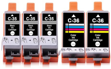 Yongairuink PGI-35 CLI-36 Tintenpatronen Ersatz für CAN PGI 35 CLI 36 PGI35 CLI36 für CAN IP100 IP110 IP110WB IP100WB Mini260 Mini320 TR150 TR160 (3 Schwarz 2 Farbe)
