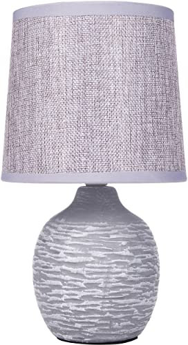 BRUBAKER Tischlampe Nachttischlampe - 27 cm - Grau - Keramik Lampenfuß mit Struktur - Leinen Schirm
