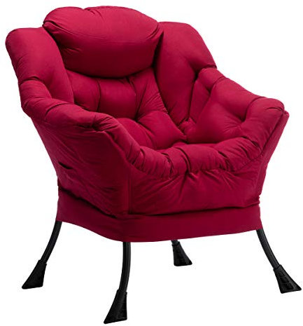 HollyHOME Moderner Stuhl mit Stoff, Akzentuierung, moderner Lounge-Sessel, Einzel-Stahlrahmen, Freizeit-Sofa mit Armlehnen und Einer Seitentasche burgunderfarben