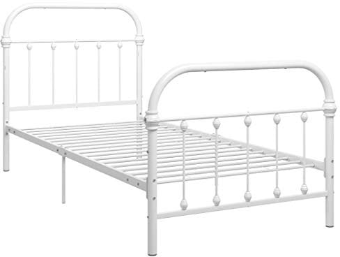 vidaXL Bettgestell Klassisch Metallbett Bett Einzelbett Schlafzimmerbett Bettrahmen Lattenrost Ehebett Schlafzimmermöbel Weiß Metall 90x200cm