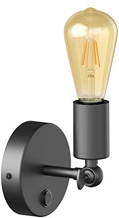 ledscom.de Vintage E27 Wand-Leuchte FETRO mit Schalter, schwarz, schwenkbar, inkl. E27 Lampe Retro gold, extra-warmweiß 489lm