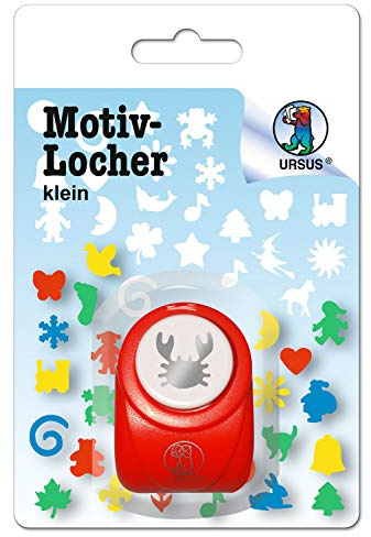 Ursus 19500039 - Motivlocher klein, Krebs, aus rotem Kunststoff mit Metallstanze, Durchmesser ca. 16 mm, für Papierqualitäten von 160-220 g/qm, mit Druckknopffunktion für eine einfache Handhabung