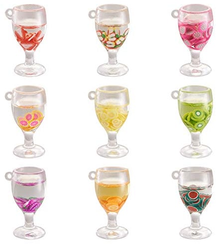 PandaHall, 50 ciondoli in resina a forma di bottiglie di tè alla frutta, 37 x 22,5 x 19 mm, accessori per cellulare, portachiavi e borse,colori misti casuali