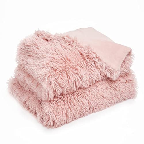 Sienna Plaid Polaire Super Moelleux en Fausse Fourrure à Poils Longs - Chaud - Réversible - pour canapé, Fauteuil et lit - 150 x 200 cm - Rose pâle