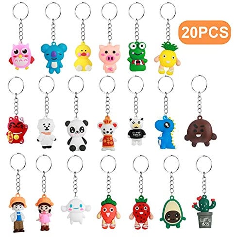 Ohaoduo Tiere Schlüsselanhänger Kinder, 20 Stücke Silikon Schlüsselbund Dekoration Schlüsselanhänger Kinderparty Mitgebsel Geschenk für Jungen Mädchen Kinder Baby