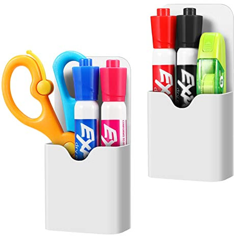 CASEBOT Stifthalter Magnetisch, [2 Stück] Magnetischer Stiftehalter Markerhalterung für Kühlschrank Whiteboard Schließfach Magnettafel Heim Büro Schule Lieferungen, Weiß