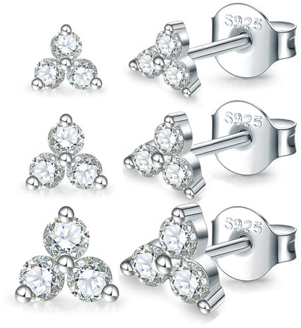 MASOP Ohrstecker Silber 925 Set, Klein Zirkonia Silber 925 Stecker 3mm/4mm/5mm Schmuck Geschenke für Frauen Damen Mädchen