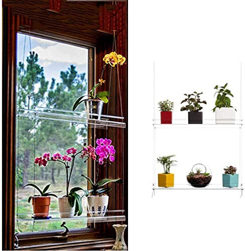 GOODSH Klar Hängeregal Pflanzenregal Für Fenster Wandregale Aus Acryl Transparenter Blumenständer Höhenverstellbar Regal Zum Schlafzimmer Badezimmer Wohnzimmer Balkon Dekorationen Draussen,2 Tier