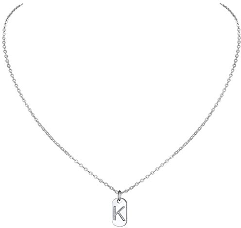 PROSILVER Buchstabe K Dog Tag Collier für Damen Mädchen 925 Sterling Silber kleine Erkennungsmarke mit 40cm/1,5mm Rolokette Minimalist Initiale Schlüsselbeinkette Schmuck für Party