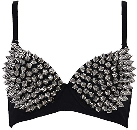 Ixkbiced Damen Sexy All-over Spike Nieten Tanz-BH Metallischer Punk-Stil Nachtclub-Kleidung