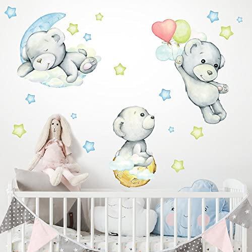 kina - Wandaufkleber Kinder Schlafzimmer Wanddekoration R00628 - Öko-Stoff, Umweltfreundlich, Repositionierbar, Streicheleffekt, Kindergarten - Grafik Teddybären und Messen 40x30 cm