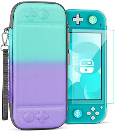 TNP Étui de transport pour Nintendo Switch Lite, vert et violet – Étui de voyage Kawaii mignon et portable, sac de transport de protection pour filles avec protecteur d'écran, 10 supports de