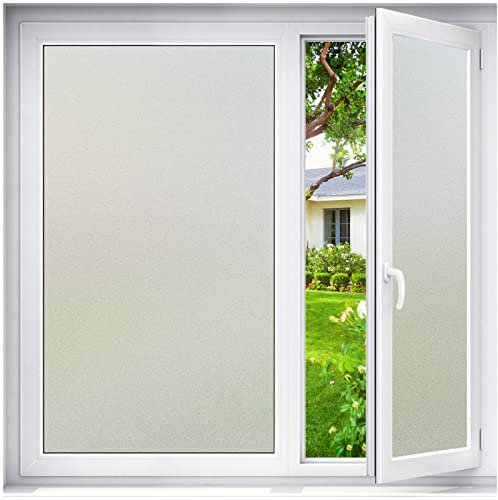 Haton Window Film Privacy for Glass Windows Frosted Film Frosting 44.5x300cm, Opaque Glass Sticker Self Adhesive Roll UV Block No Glue Static Cling Vinyl Covering for Bathroom Home and Office