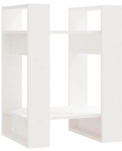 vidaXL Bücherregal Raumteiler Standregal Aktenregal Wandregal Regal Raumtrenner Aufbewahrung Büroregal Mehrzweckregal Weiß 41x35x57cm Massivholz Kiefer