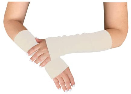 banora Armstulpen oder Pulswärmer für Damen und Herren in der Naturqualität mit68% Schurwolle kbT/28% Seide/4% Elasthan (Gr. 4/XL, Farbe: naturweiß)