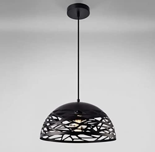 Lampadario Moderno a Sospensione a Fasce intrecciate in Ferro verniciato finish opaco Attacco per Lampadine 1xE27, Potenza max 1x60W - 35x26 cm lunghezza filo 120 cm (Nero)