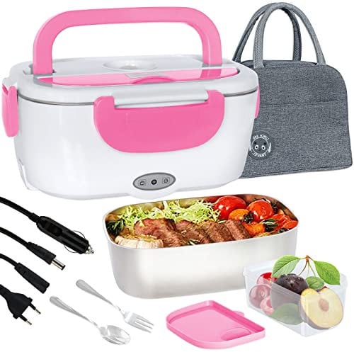 Poligono Lunch Box Chauffante Électrique (1.5L/55W), Boite Isotherme Repas Chaud Portable, Gamelle Ghauffante puro Bureau et Voiture, Rose
